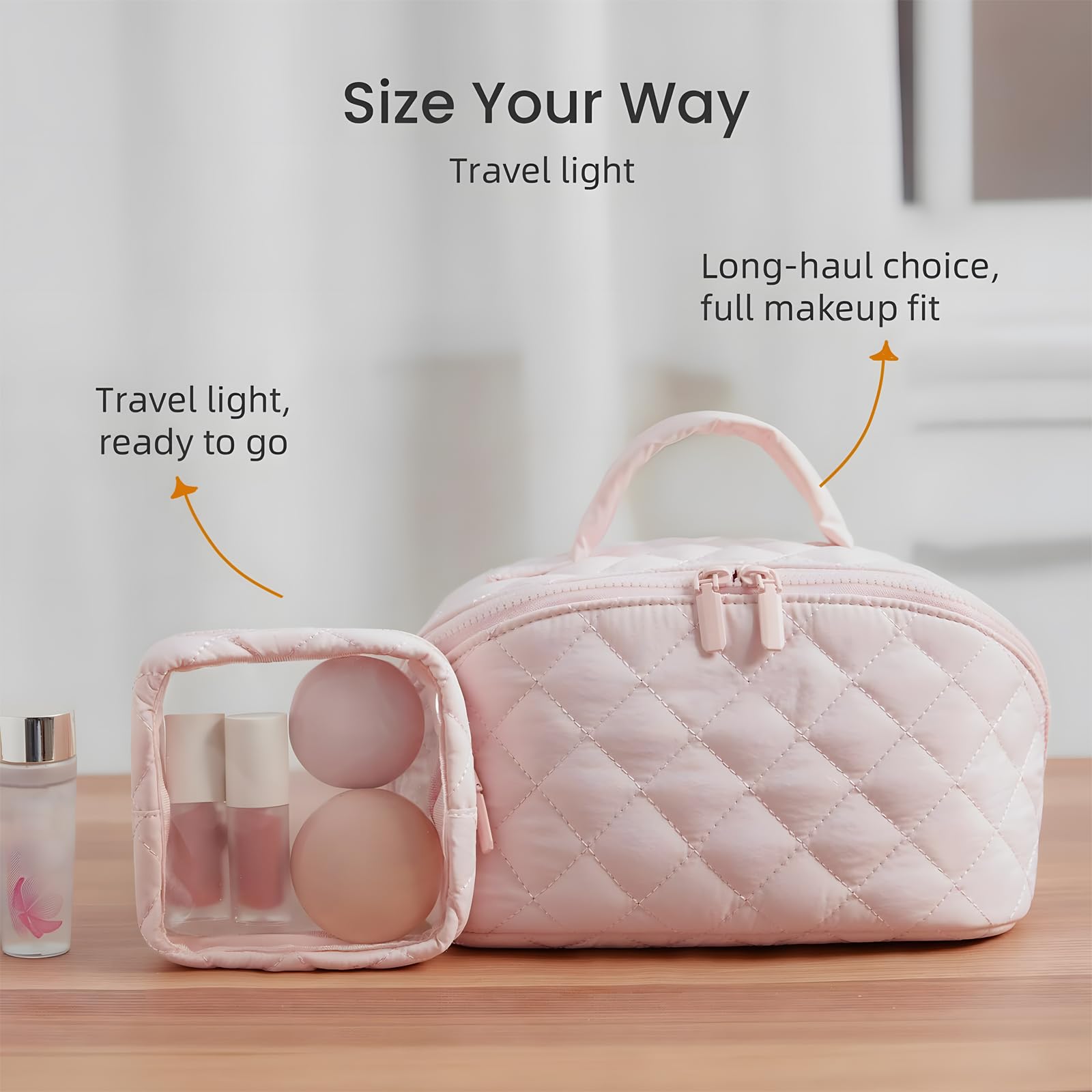 Amposei makeup bag with brush compartment and handy handle for organization