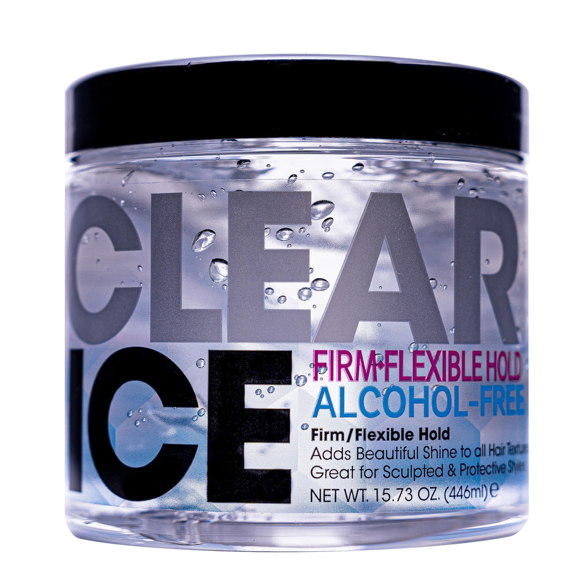 AmPro Clear Ice Gel bottle showing flexible hold for sculpted hairstyles