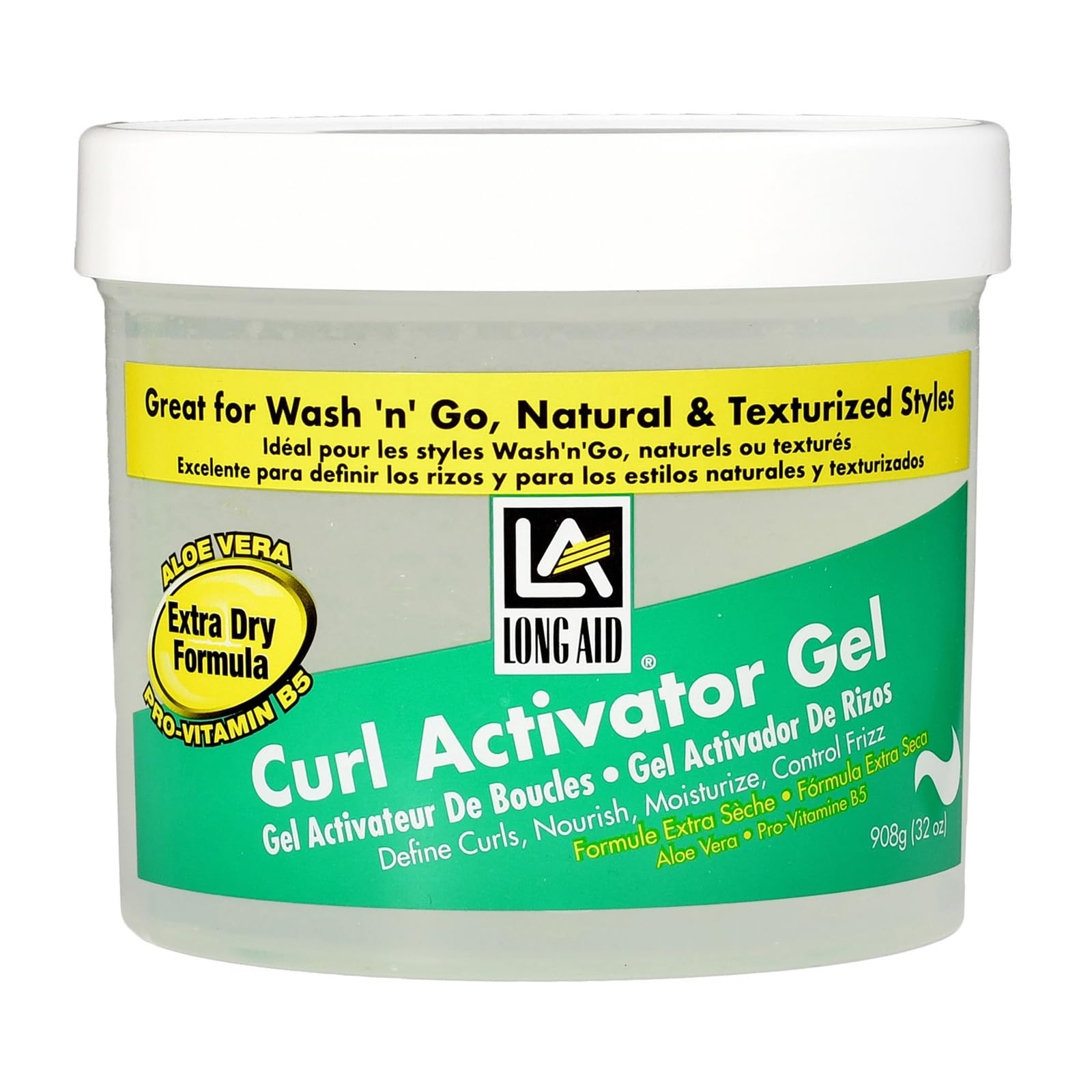 AmPro Long-Aid Activator Gel bottle pour demonstrates hydrating formula for defined curls.