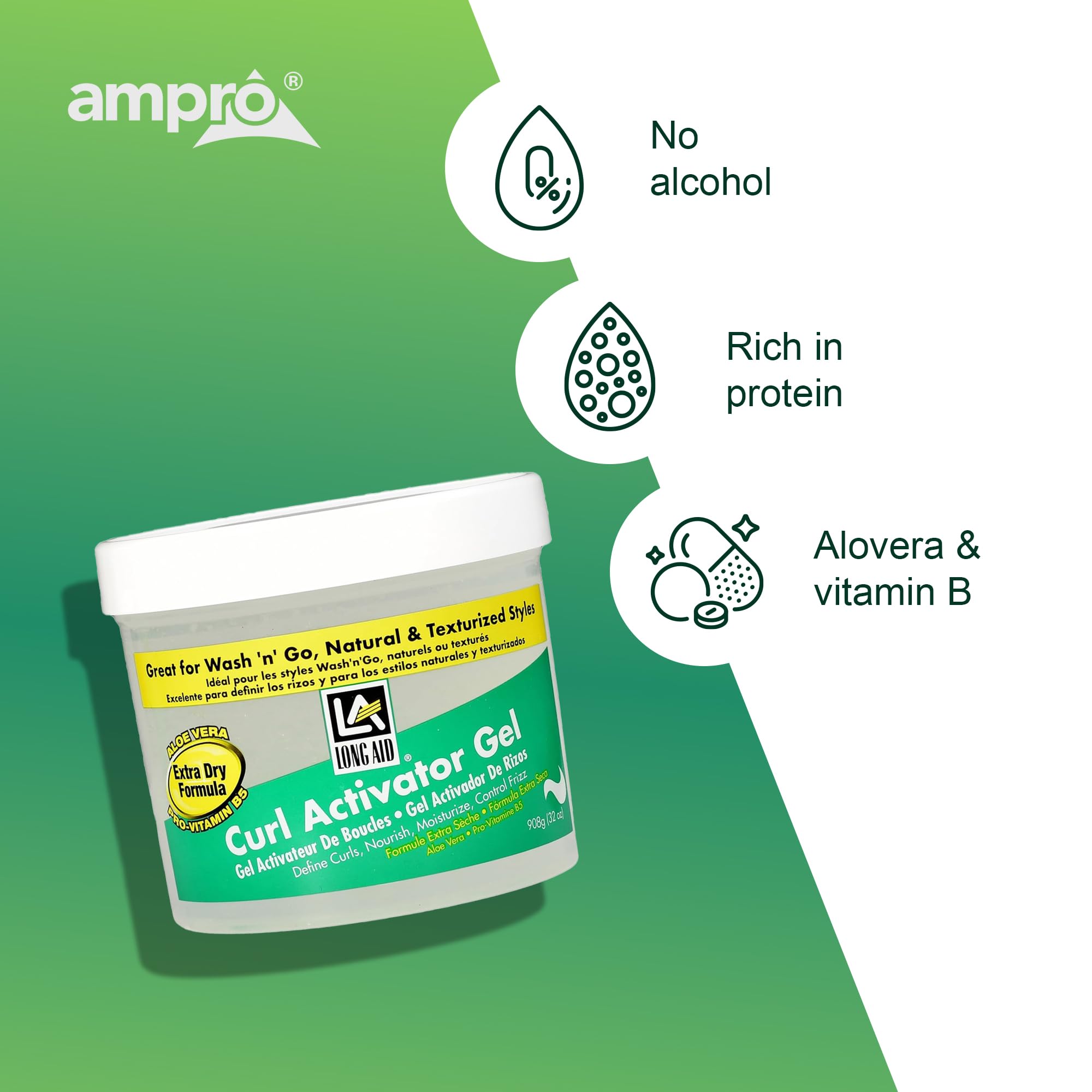 AmPro Long-Aid Activator Gel healthy-shine finish suggests a refreshed look.