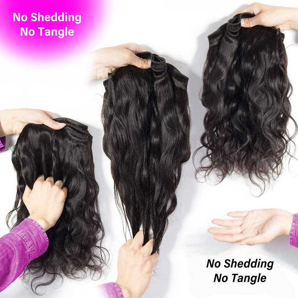 Amskdum 12A Brazilian body wave bundles worn for a full head look.