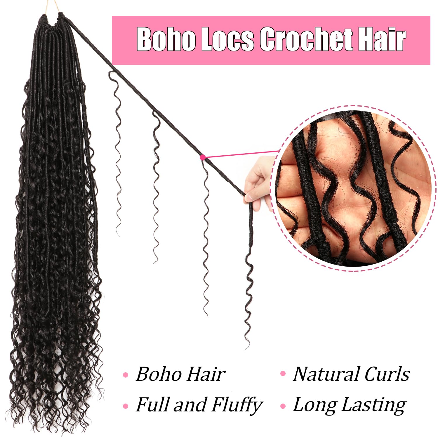AMUMI Soft Boho Locs 30in back view with curled ends for a soft silhouette.