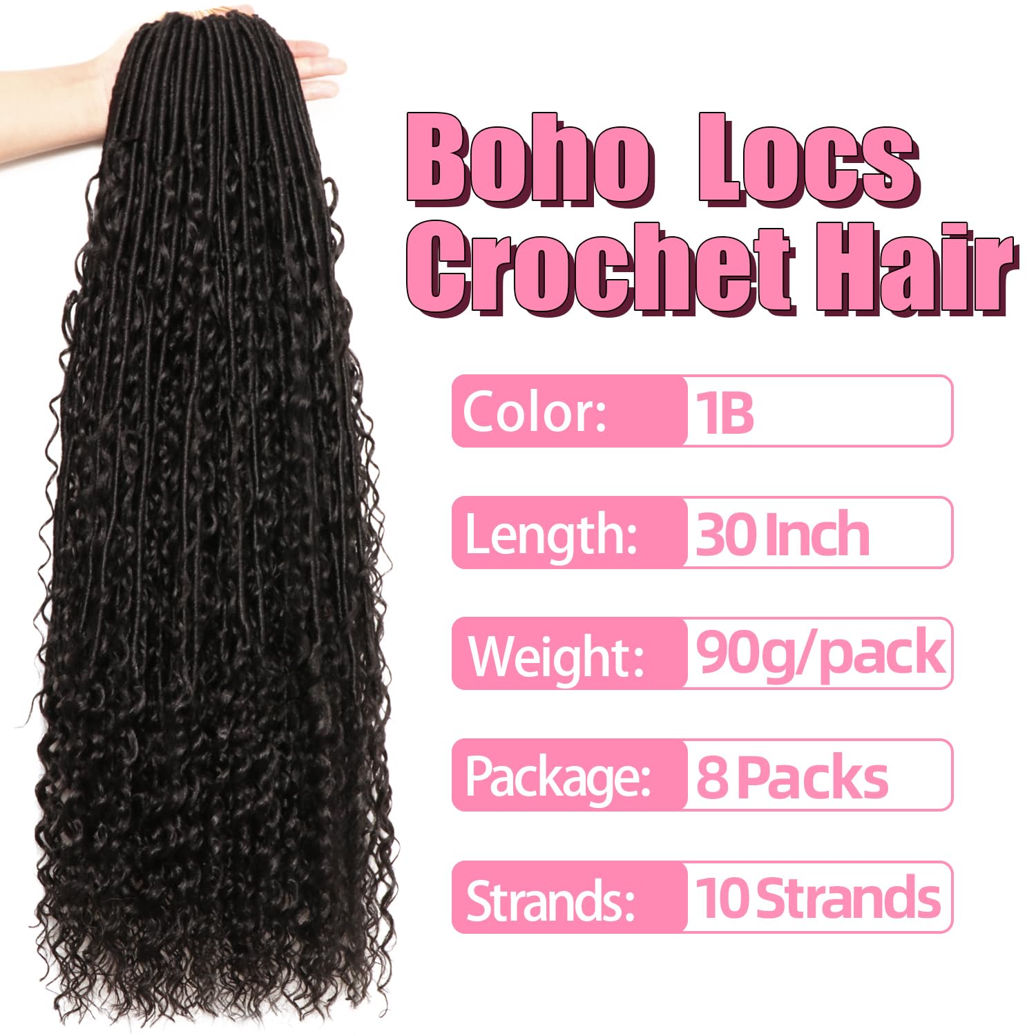 AMUMI Soft Boho Locs 30in side view showing silky texture for easy styling.