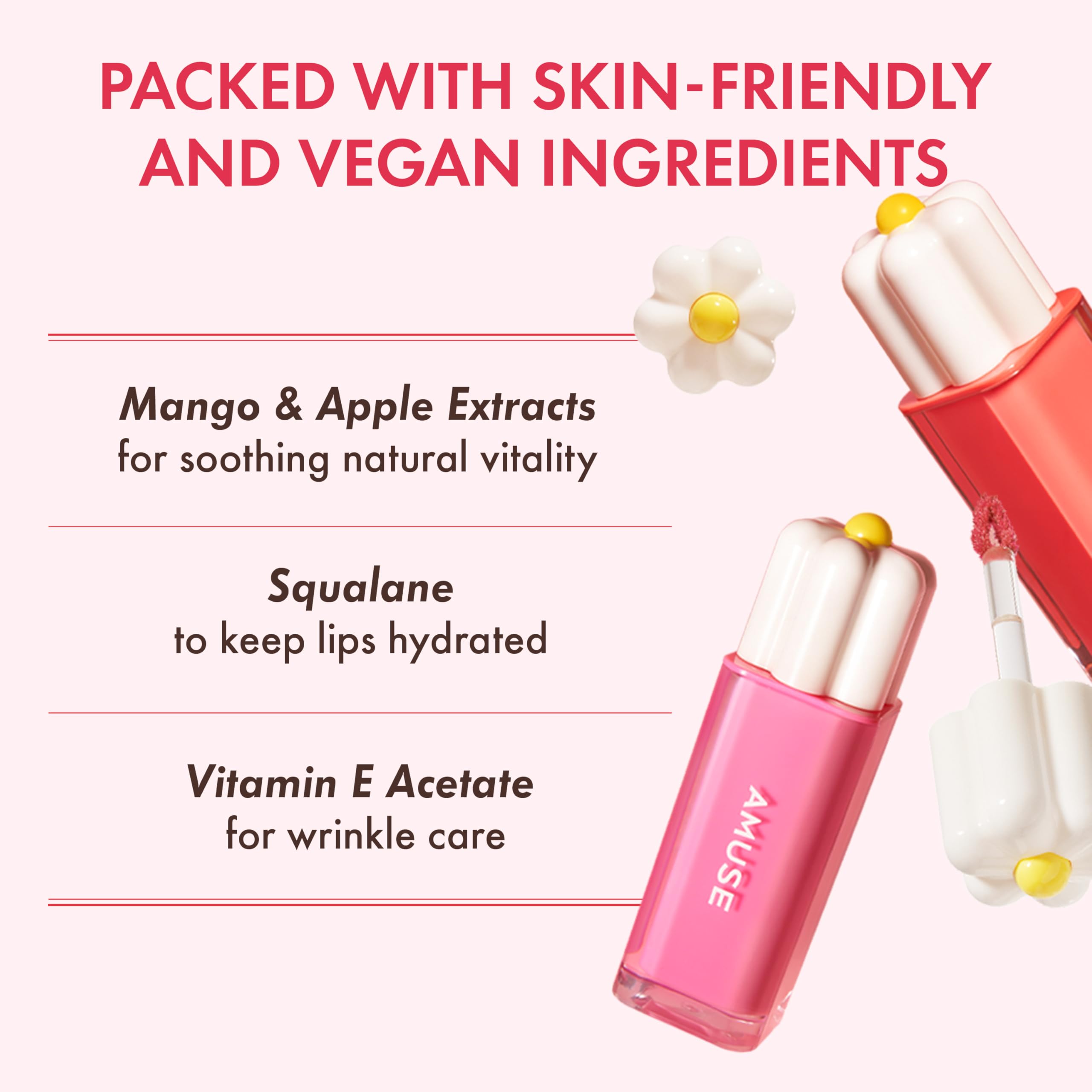 Amuse Seoul Daisy Flower Dew Tint bottle pour highlights glossy finish.