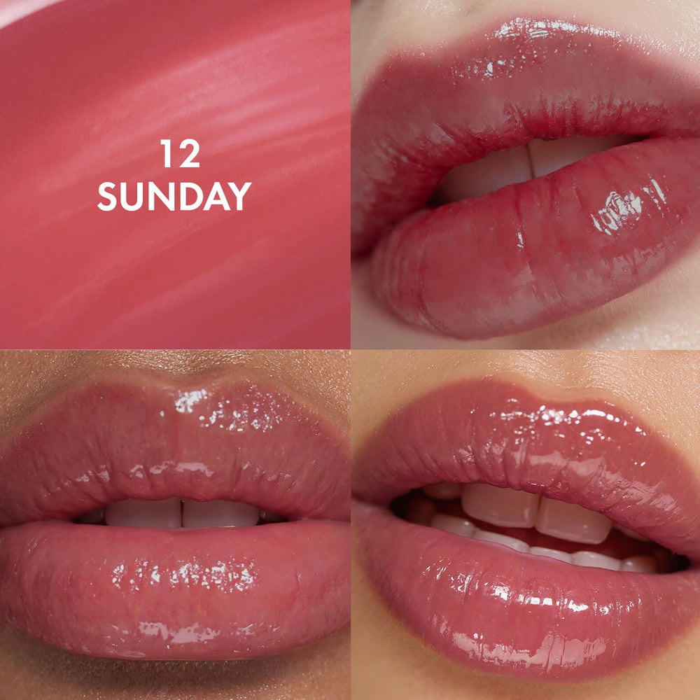 Amuse Seoul Daisy Flower Dew Tint lips swatches show hydrated color.