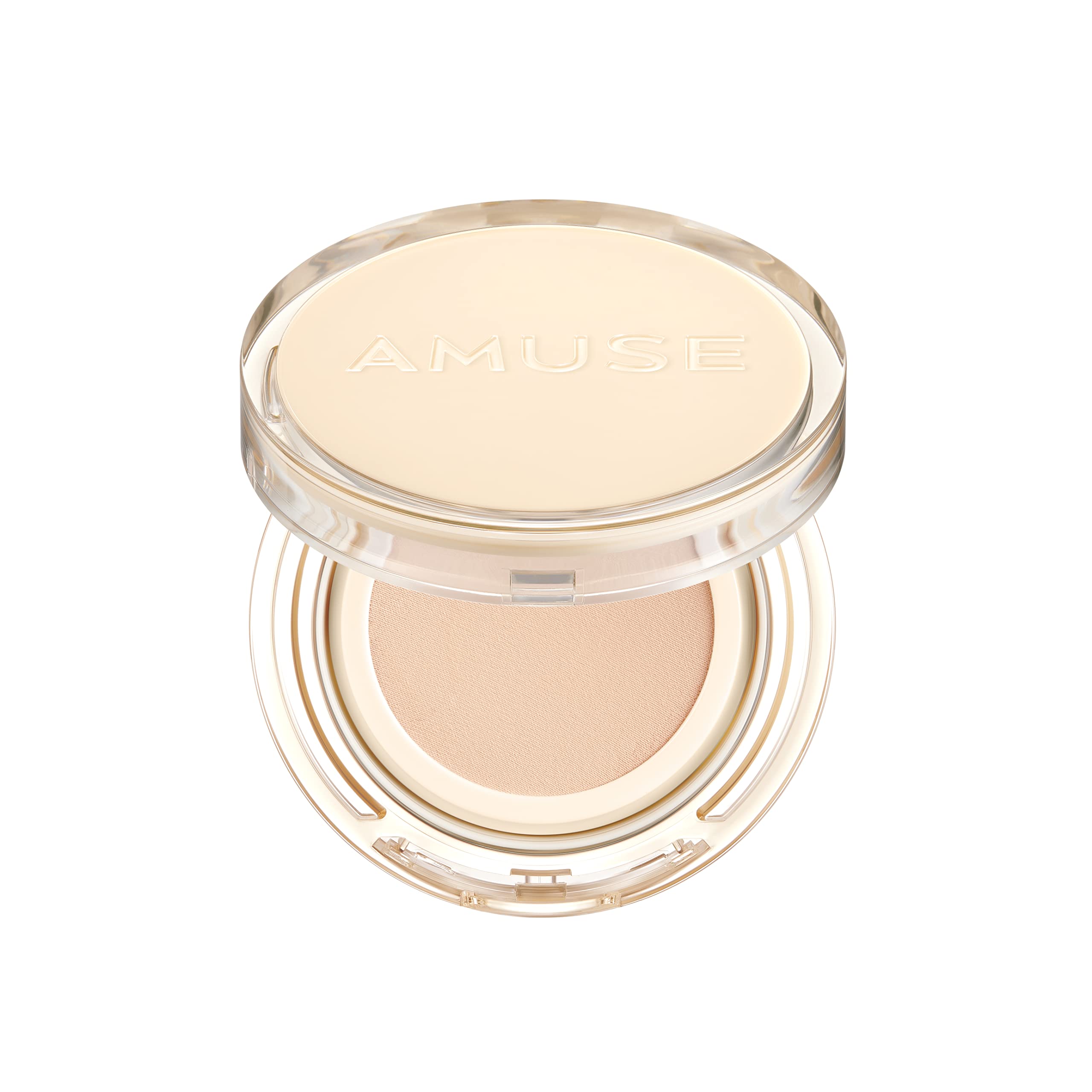 AMUSE SEOUL Dew Jelly Cushion Foundation, compact in action delivering dewy hydration and natural radiance.