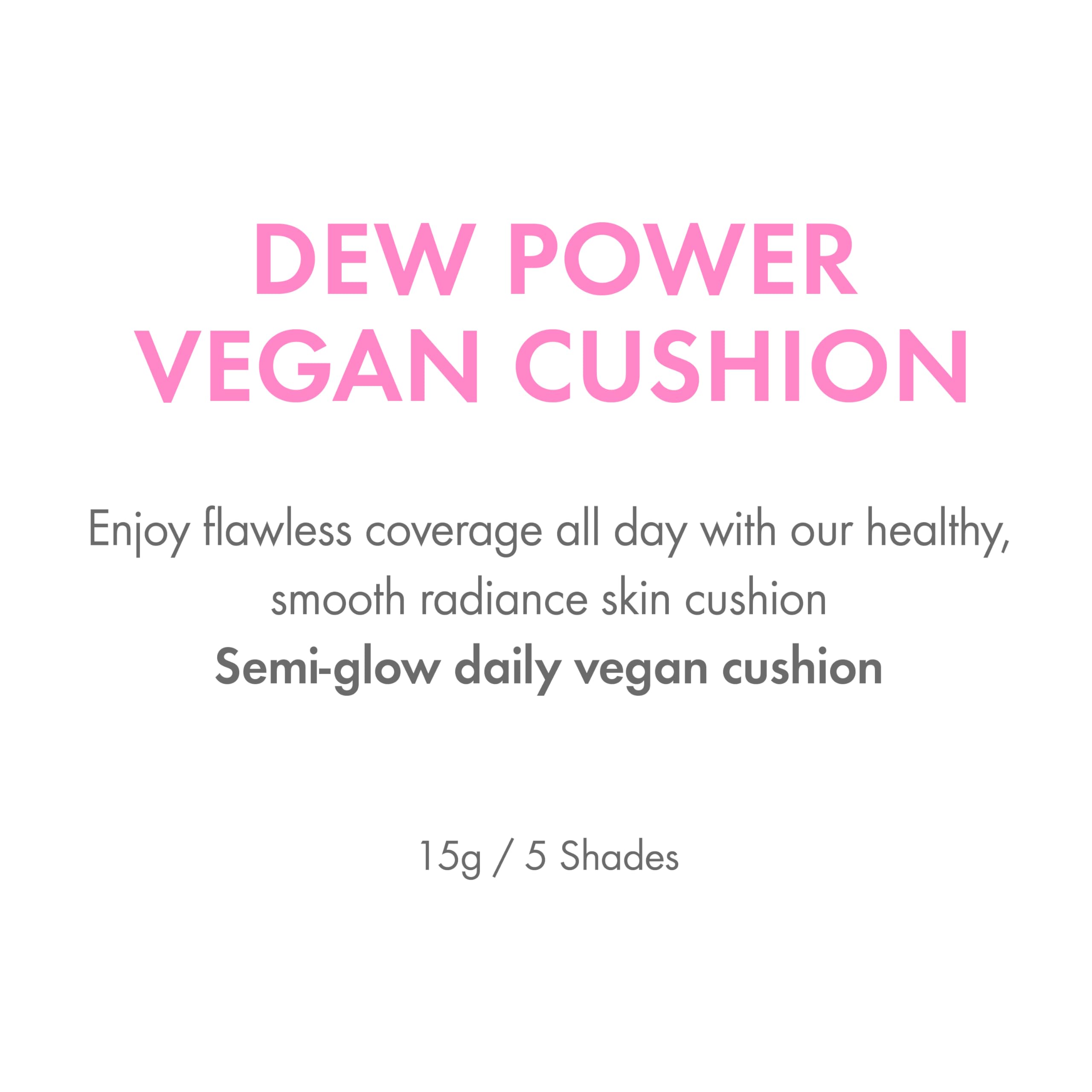 Amuse Seoul Dew Power cushion coverage swatches in five shades for undertone blending.