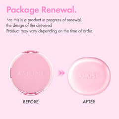 Amuse Seoul Dew Power cushion essence drop showing immediate hydration for dewy skin.