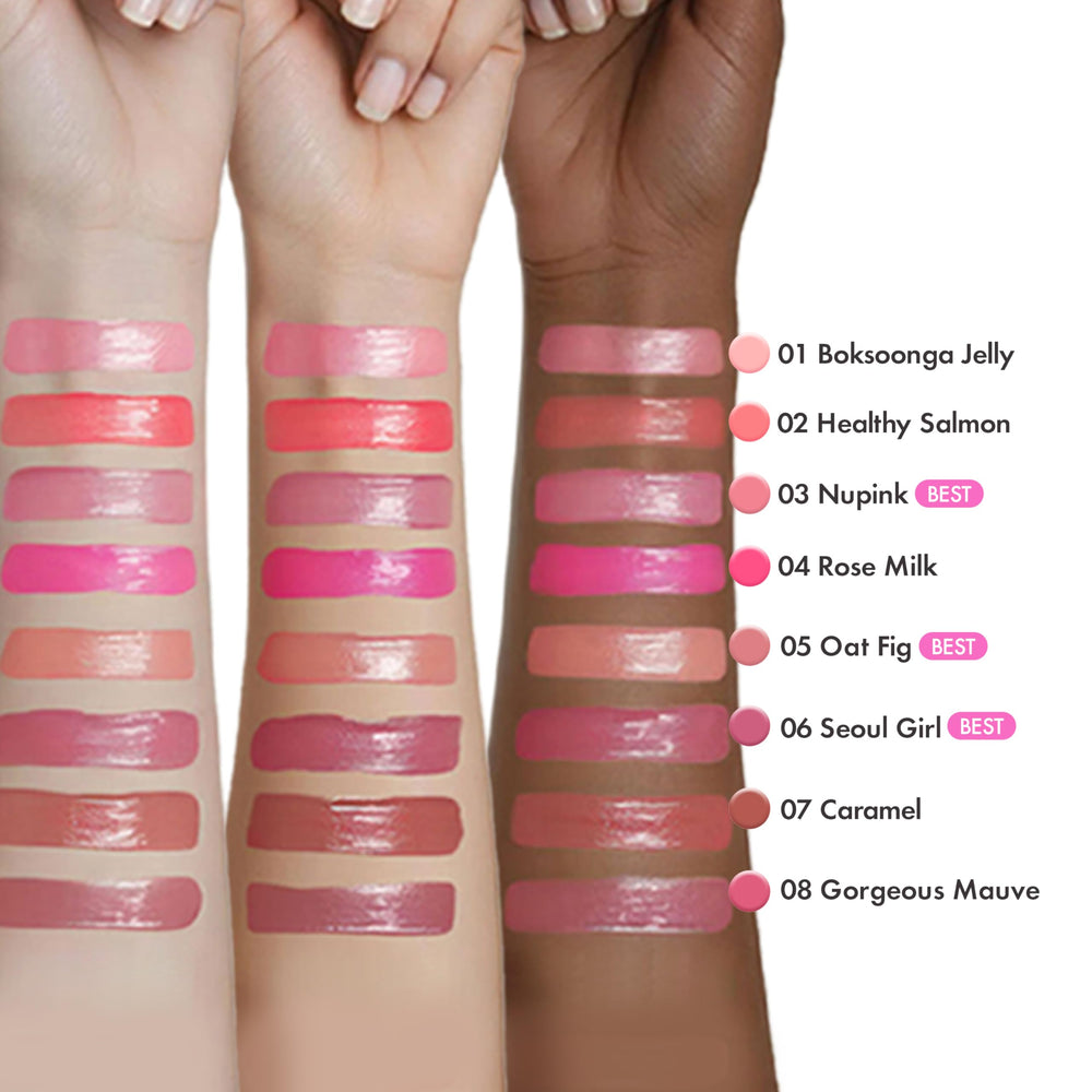 Amuse Seoul Jel-Fit Tint Healthy Salmon plant-derived oils imply daily lip care.
