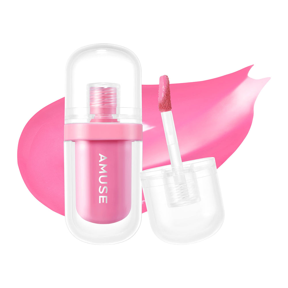 Amuse Seoul Jel-Fit Tint Rose Milk bottle close-up with vibrant gloss.