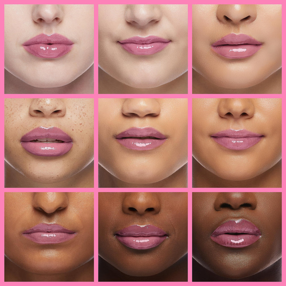 Amuse Seoul Jel-Fit Tint Rose Milk texture on lips with shine.