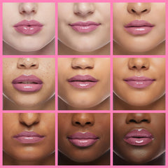 Amuse Seoul Jel-Fit Tint Rose Milk texture on lips with shine.