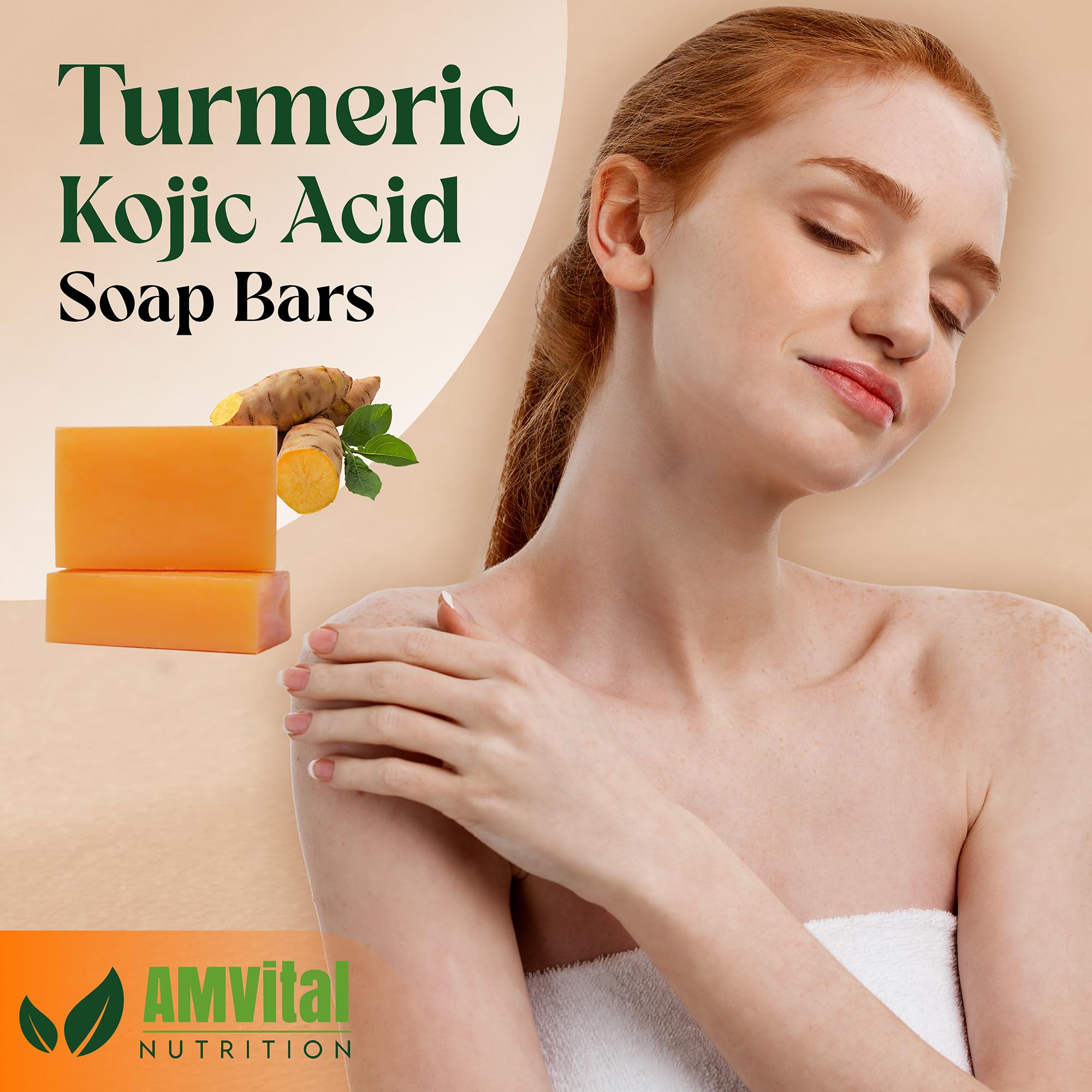 AMVital turmeric kojic acid soap bar for body smoothness after shower.