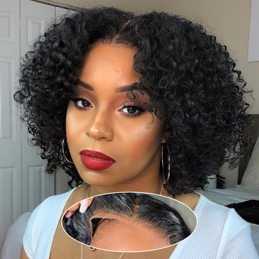 Amygirl Wear and Go glueless bob wig with 4x4 curly lace front for quick styling