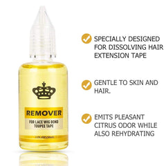 Amyqueen extension remover applied on tape tabs for precise extension removal