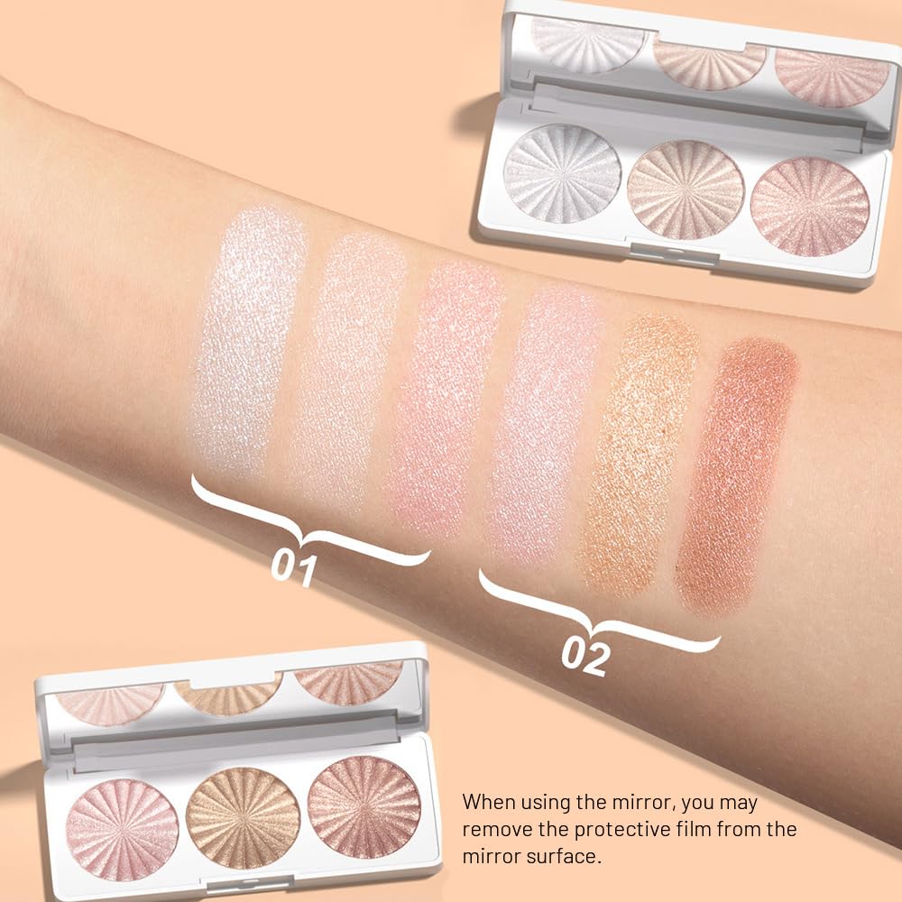Amy's Diary highlighter on cheekbone provides lifted, glowing contour.