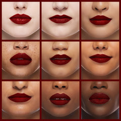 AMY'S DIARY lipstick on lips demonstrates velvety texture and bold color payoff.