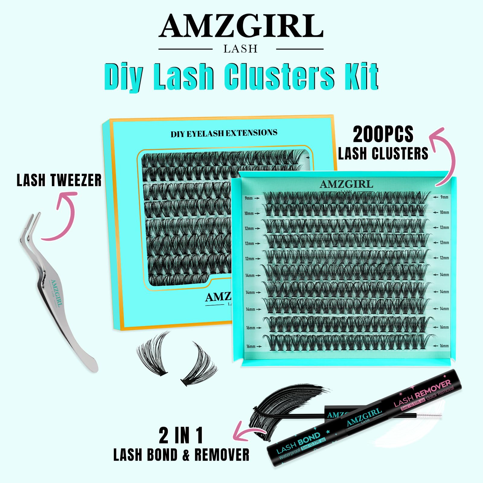 AMZGIRL Curved Tweezers for precise pickup of lash clusters.