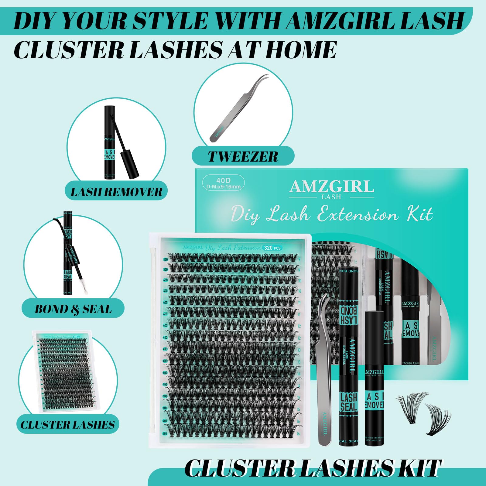 40D mixed-length cluster lashes 9–16mm ready for DIY application.