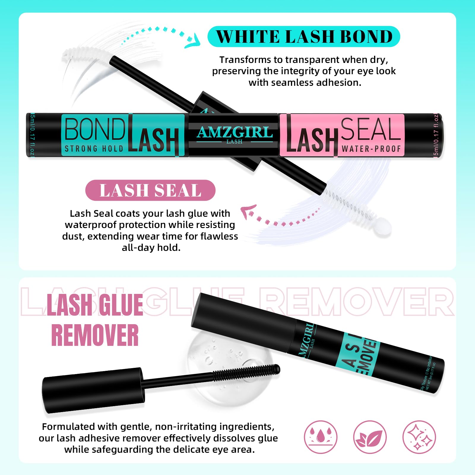 AMZGIRL LASH bond and seal applied for a strong, clear hold.