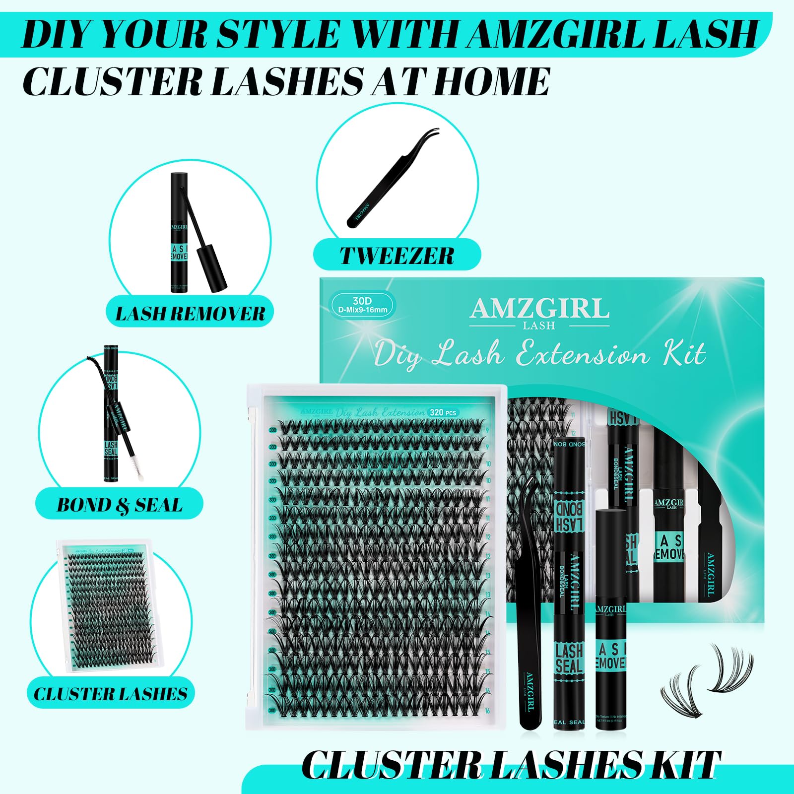 AMZGIRL LASH waterproof bond and seal for long-lasting cluster eye lashes.
