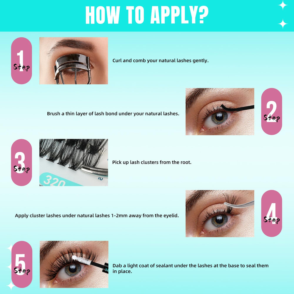 AMZGIRL LASH home-application kit shows simple at-home lash cluster styling