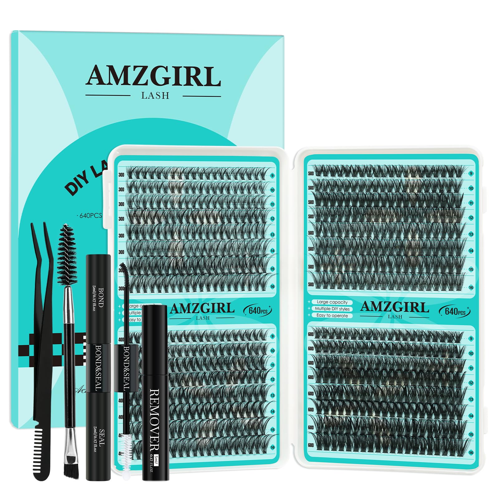 AMZGIRL LASH clusters kit 640pcs for home DIY lash extensions