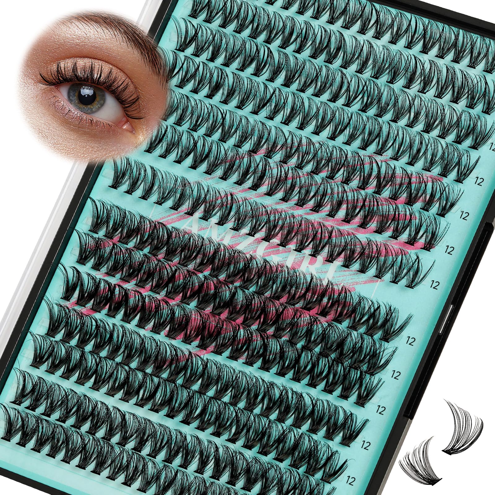 AMZGIRL LASH wispy clusters tray with 280pcs for easy at-home application.