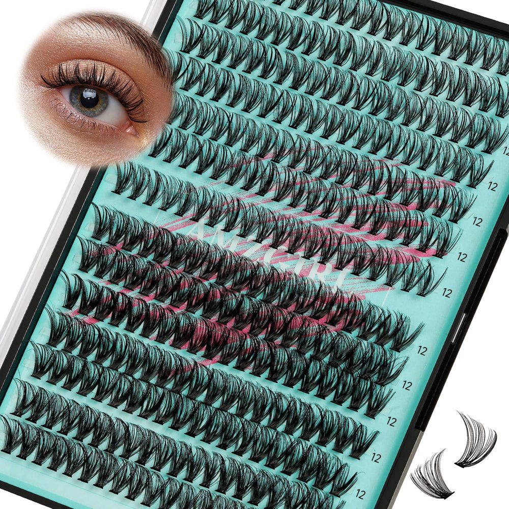 AMZGIRL LASH wispy clusters tray with 280pcs for easy at-home application.