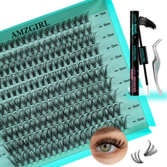 AMZGIRL LASH extension kit with 200 clusters in 9–16 mm for at‑home customization.
