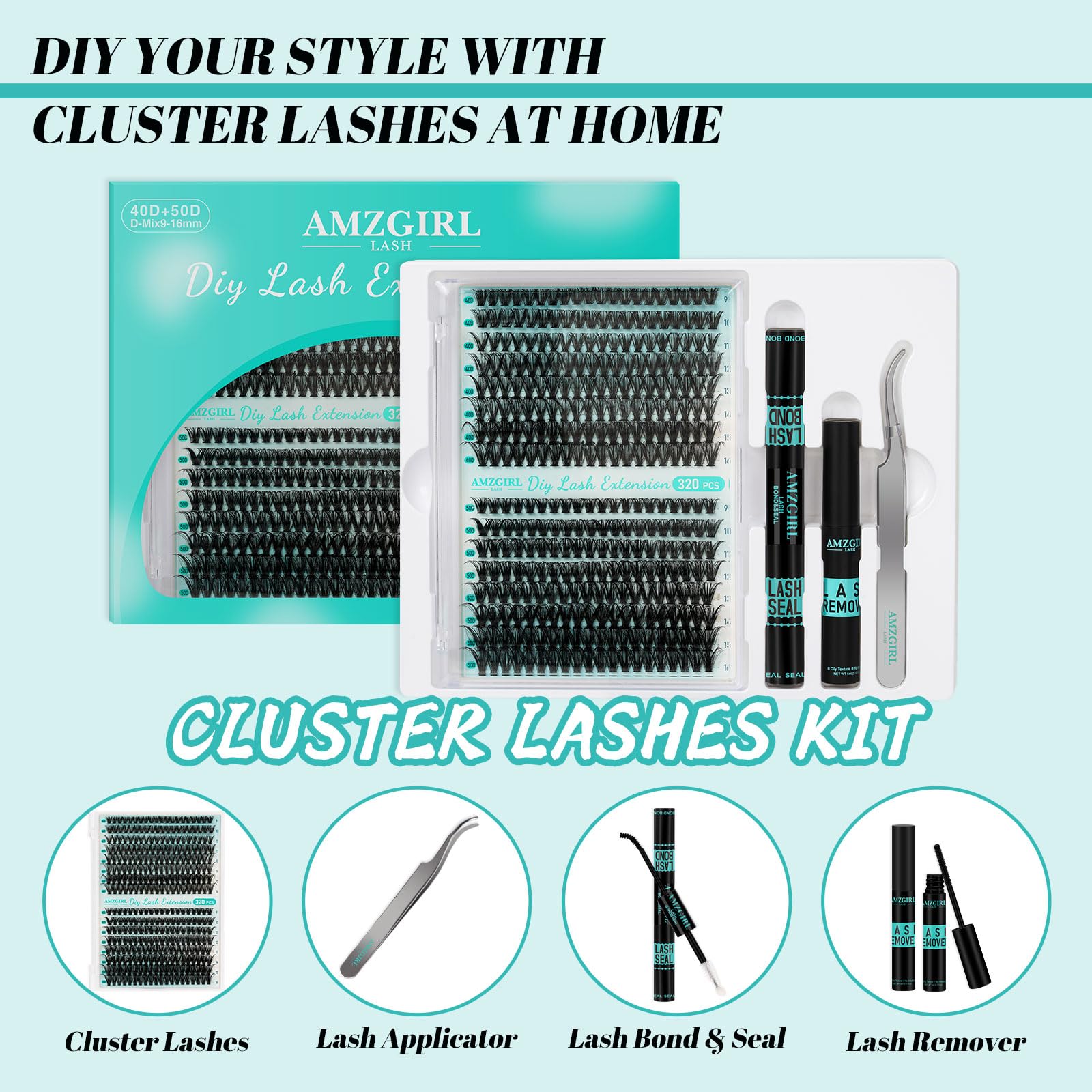 AMZGIRL mixed-length lashes 9-16mm for natural to dramatic clusters.