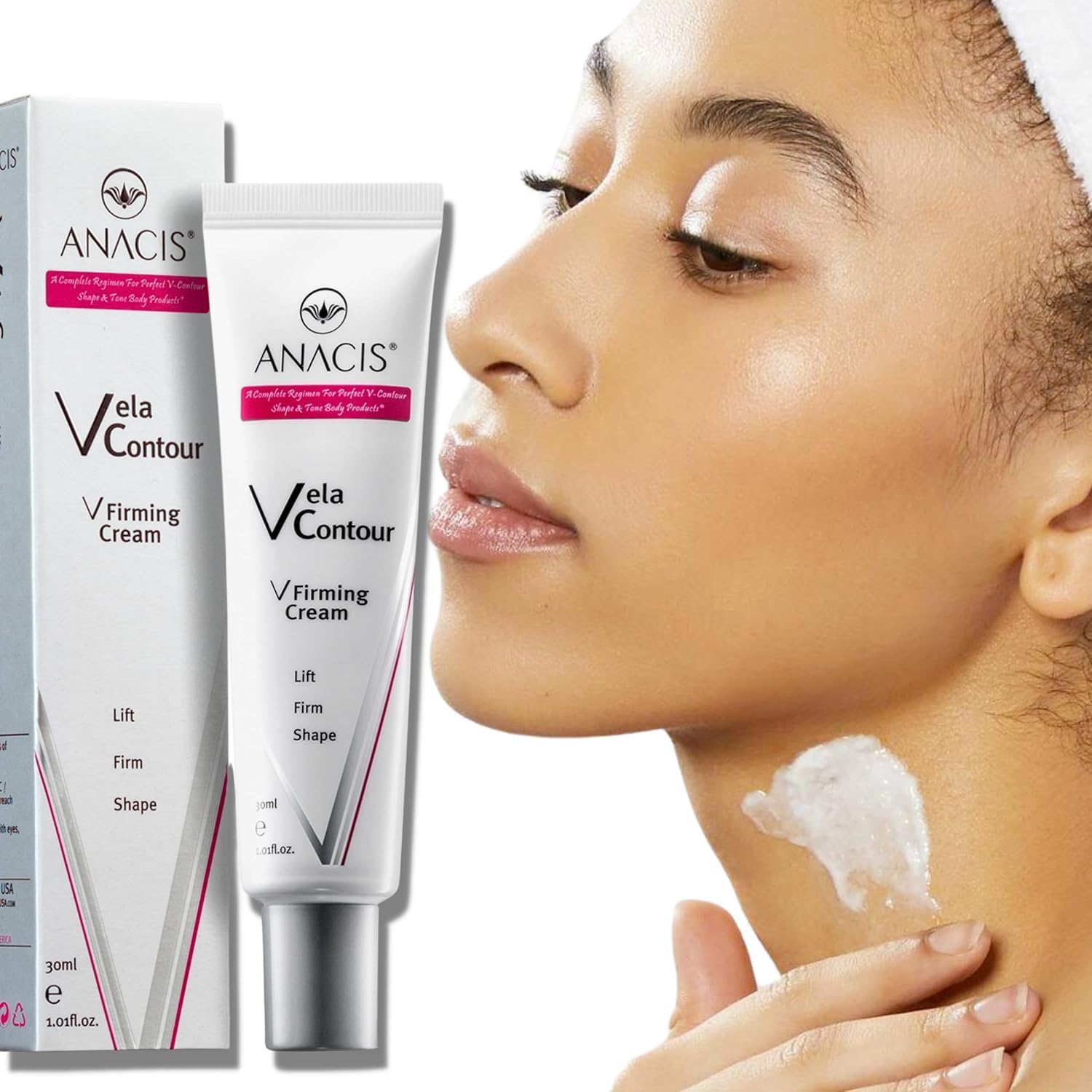 Anacis Advanced Neck Cream daily-use compact jar in bathroom display