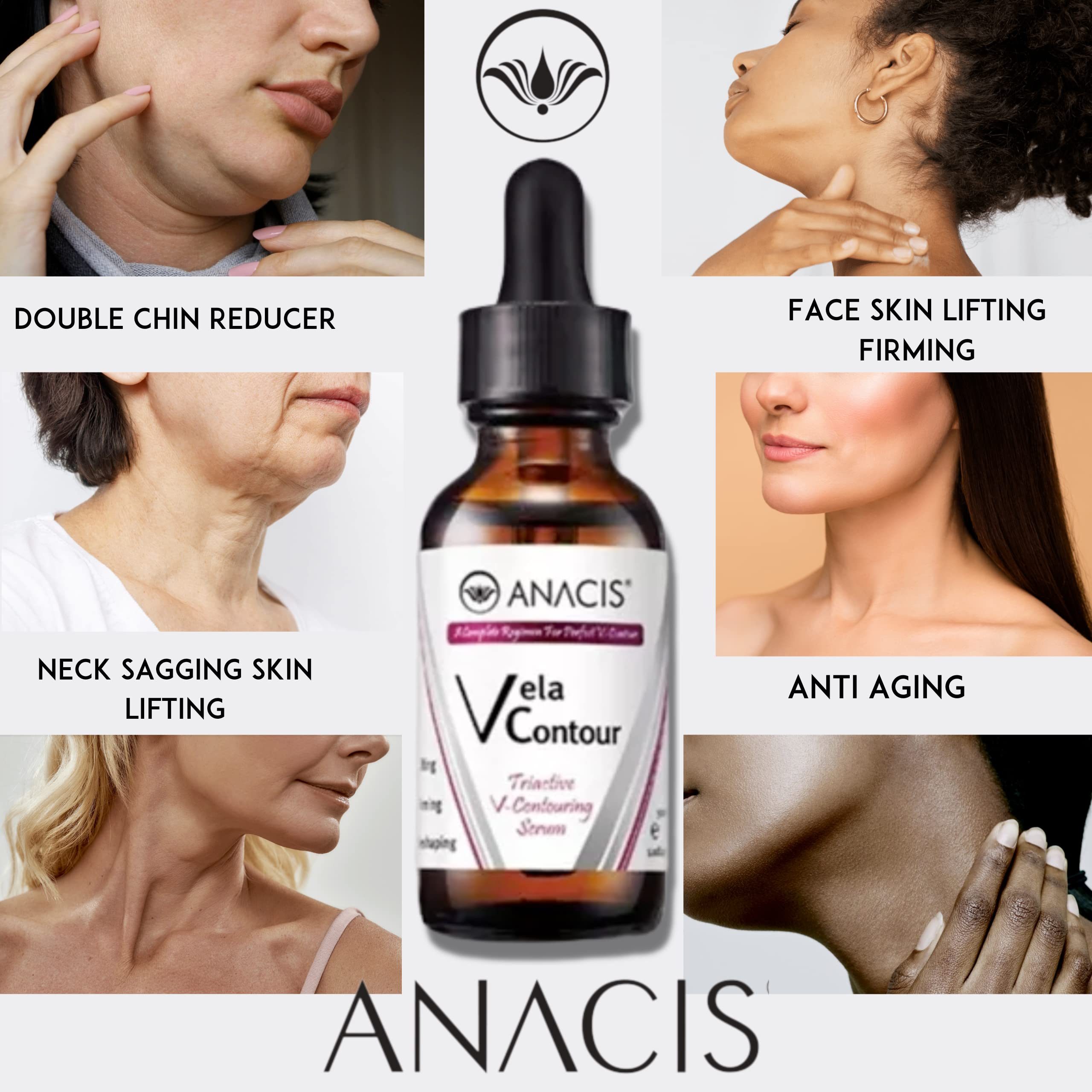Close-up of Anacis serum massaged along the jawline for contouring