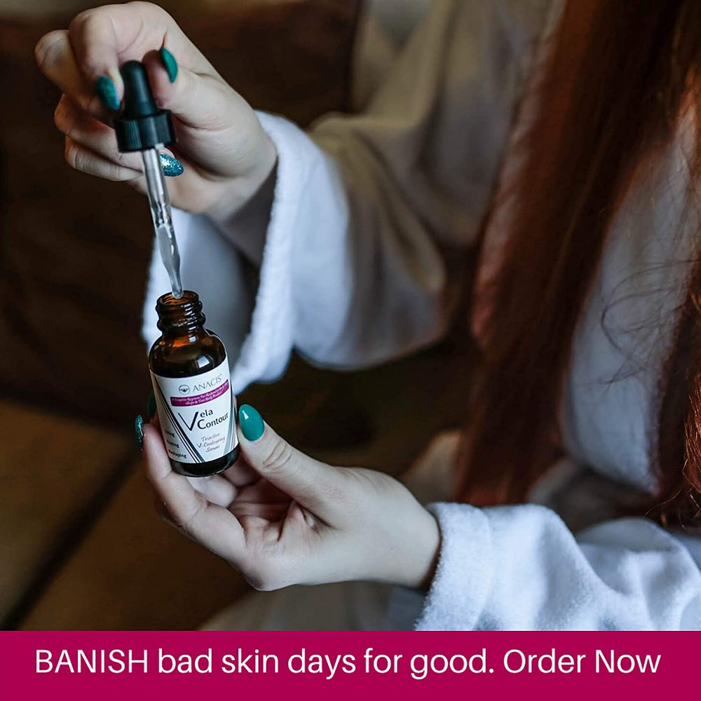 Anacis neck serum pump beside a mirror for convenient daily use