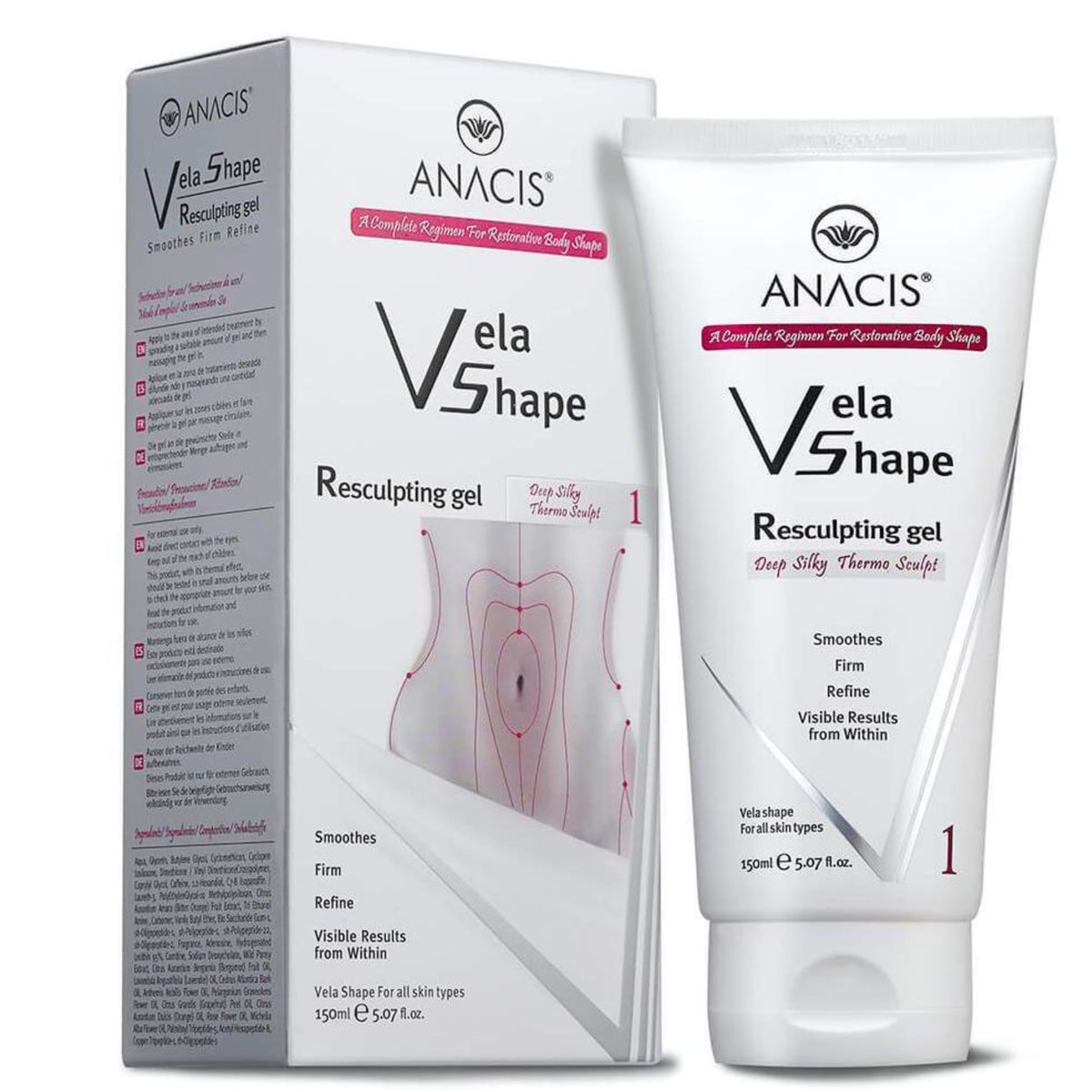 Anacis anti-cellulite hot body cream bottle with warming formula targets cellulite-prone areas.