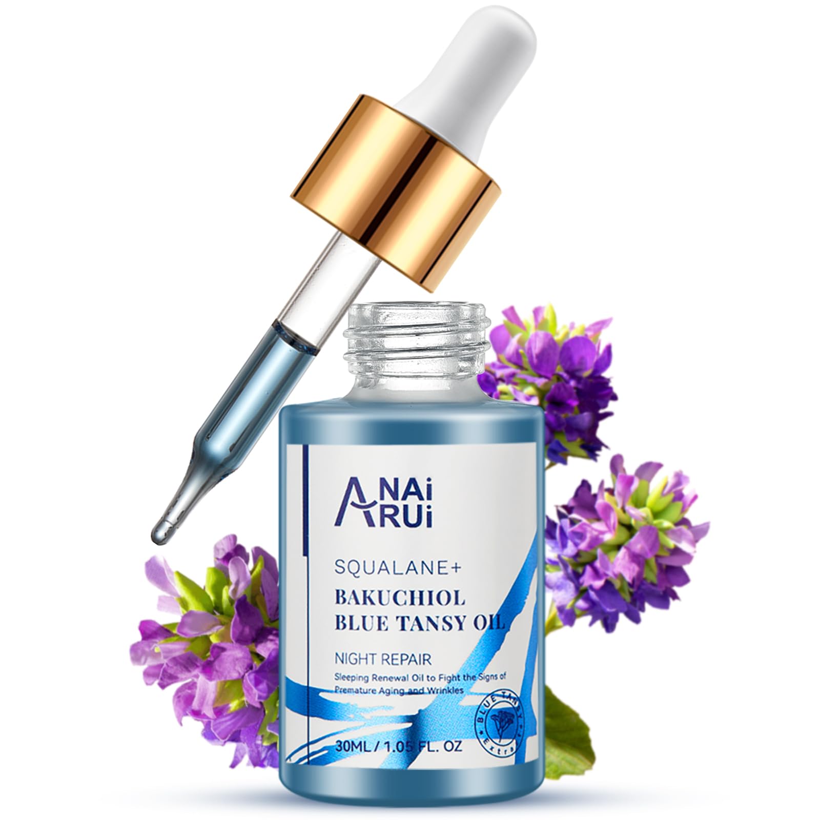 ANAI RUI Bakuchiol Blue Tansy Night-Repair Oil bottle for calm nightly routine