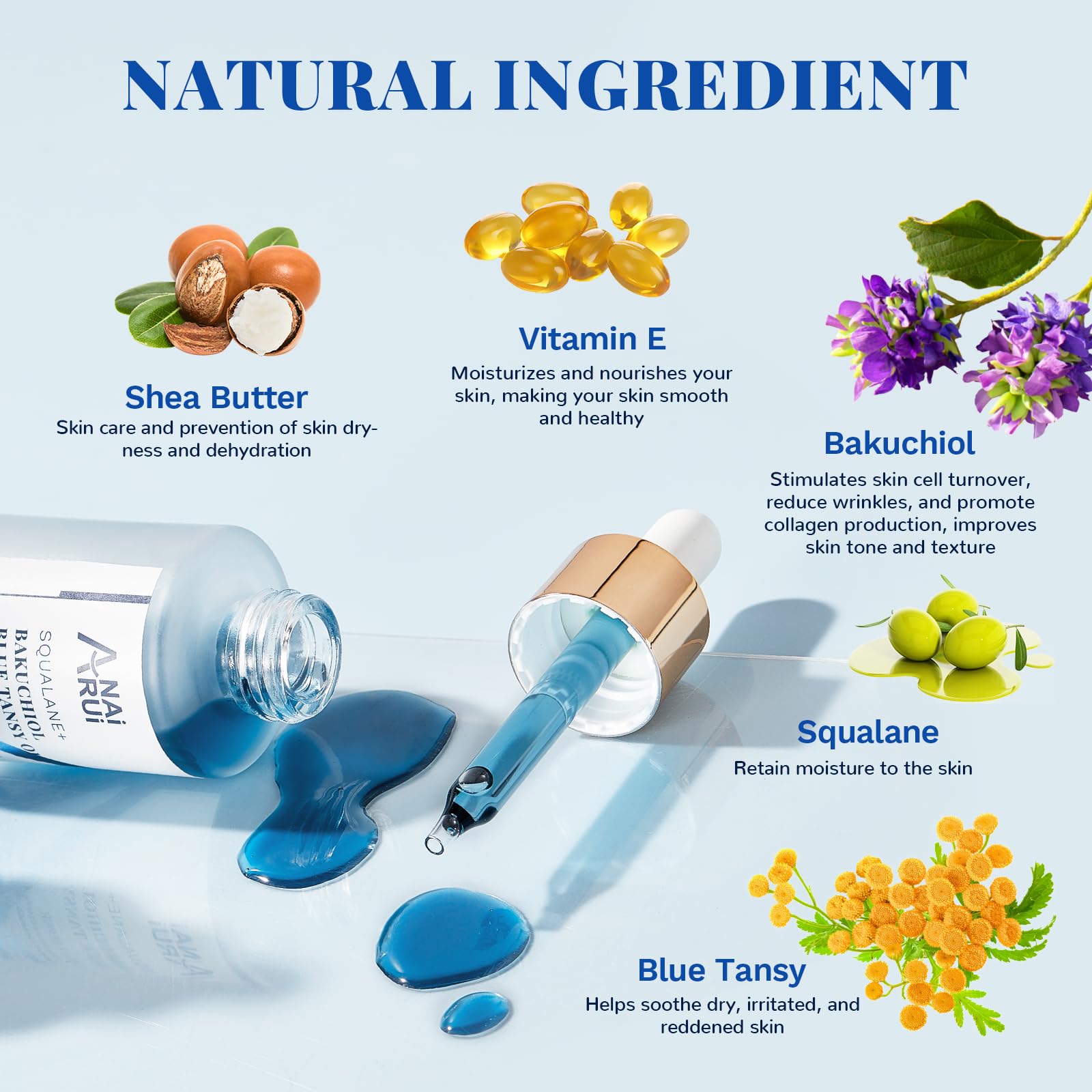 ANAI RUI Blue Tansy flowers close-up highlighting soothing ingredients for calm skin