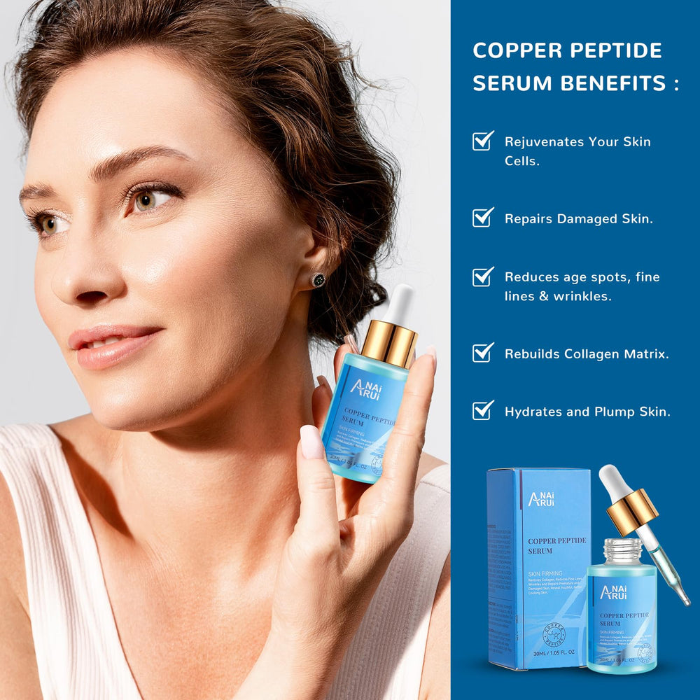 ANAI RUI Copper Peptides Serum dropper releasing drops for plumping.
