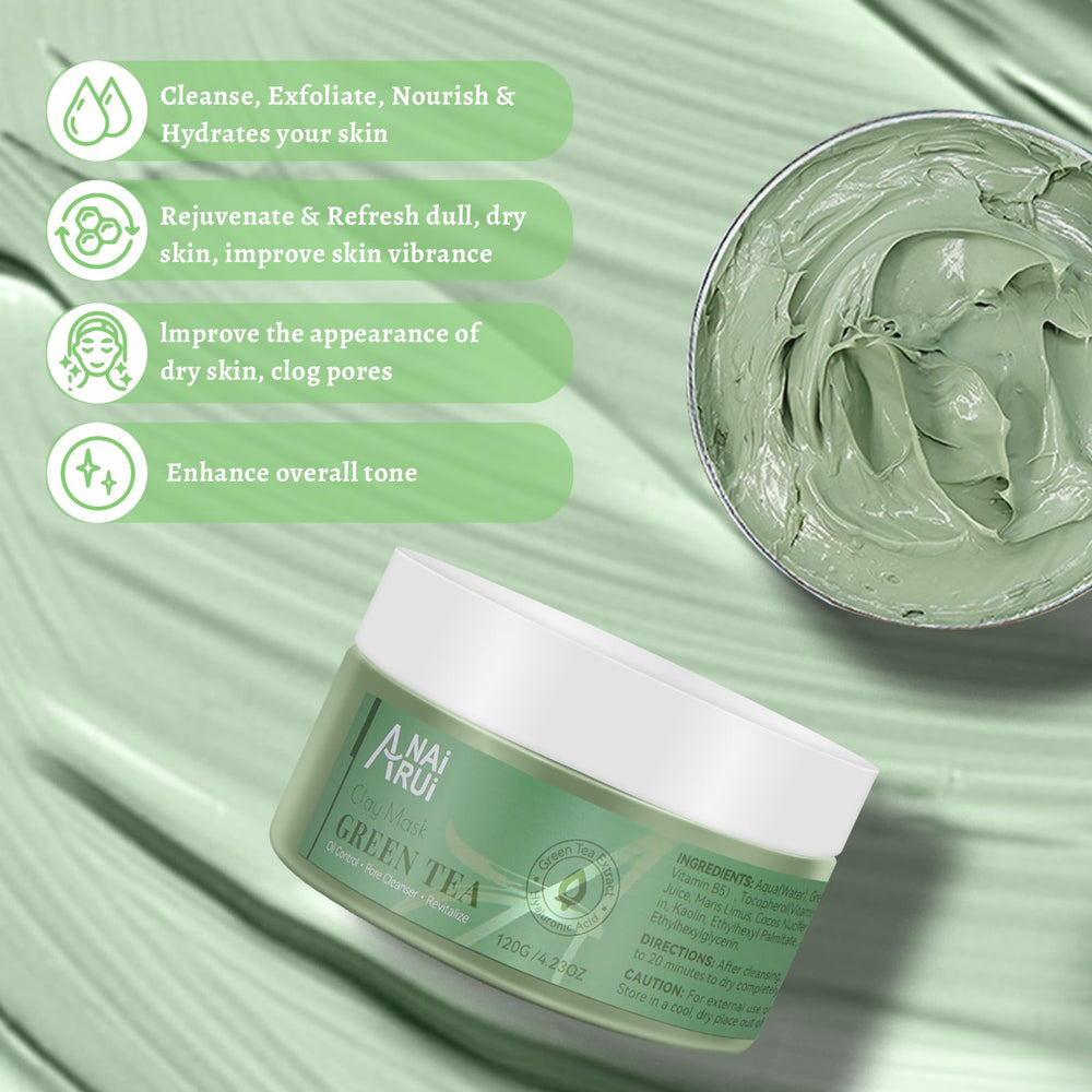 ANAI RUI Green Tea Mask hydrating formula boosts moisture.