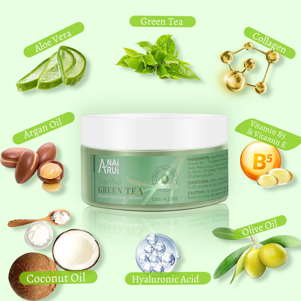 ANAI RUI Green Tea Mask pore minimizer close-up for smoother skin.