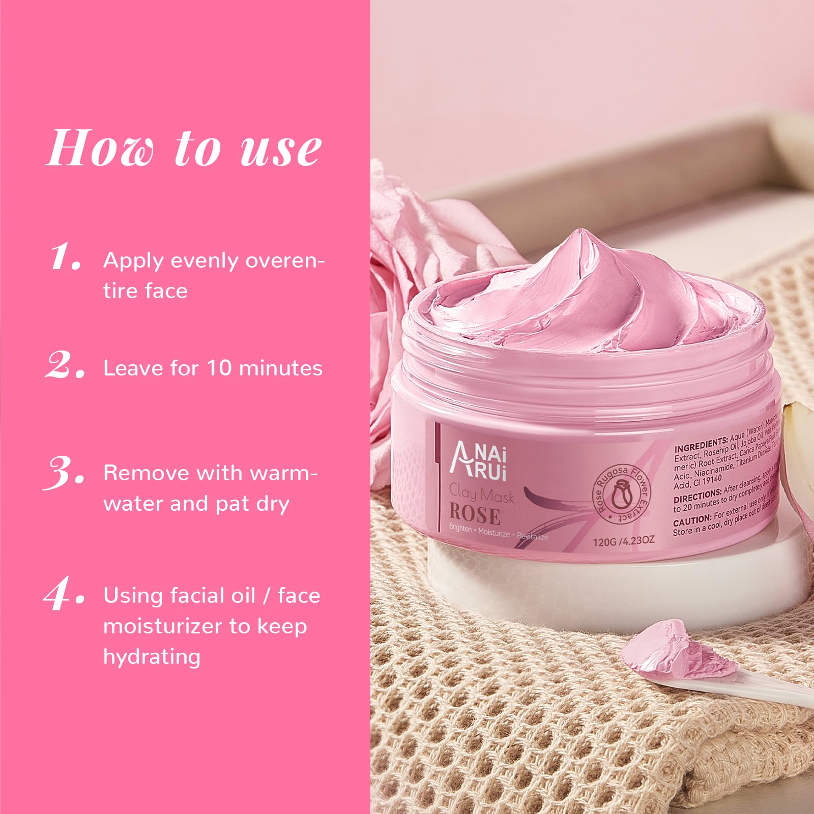 ANAI RUI Rose Mask kaolin absorbs oil and purifies pores.