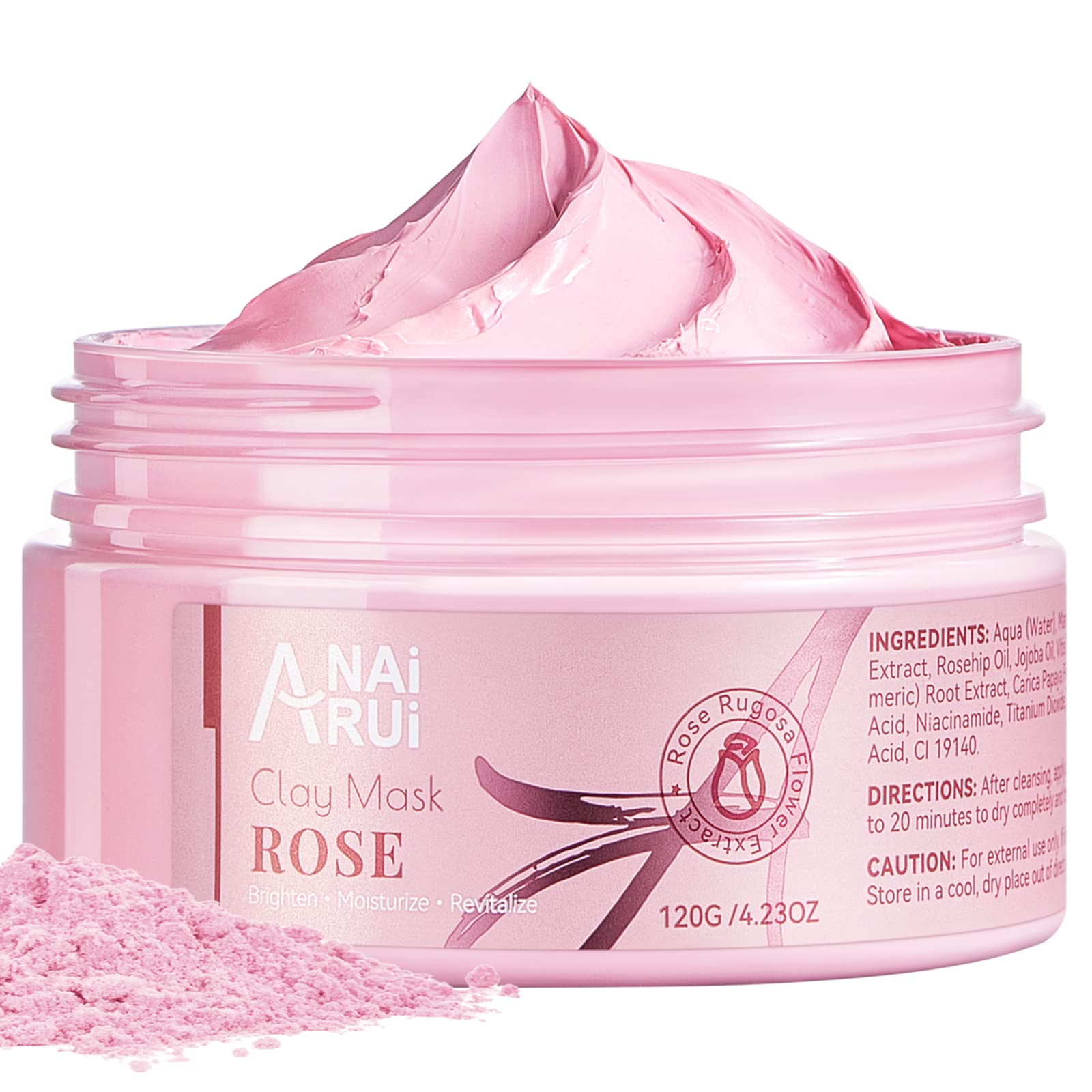 ANAI RUI Rose Mask pink clay texture for gentle exfoliation and oil balance.