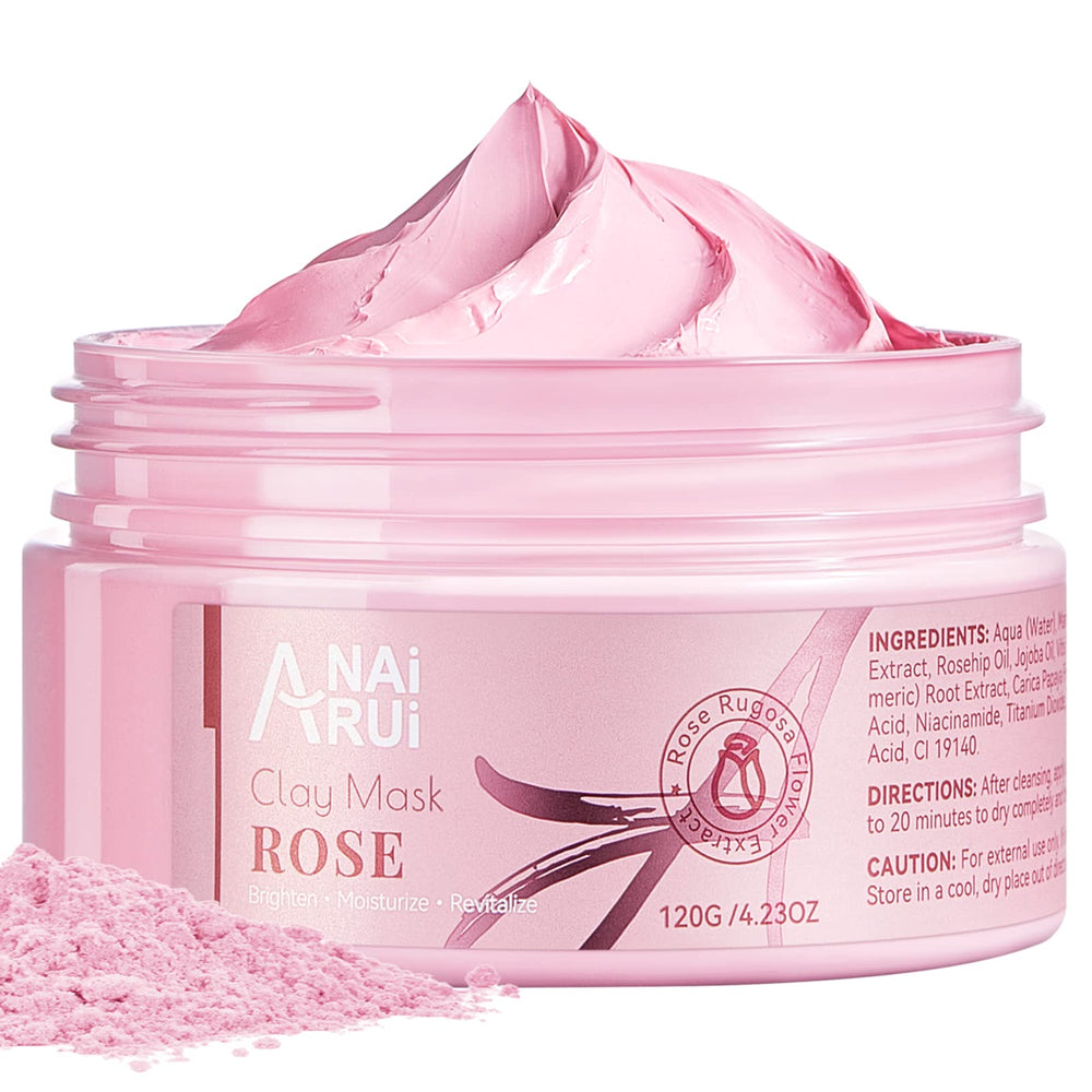 ANAI RUI Rose Mask pink clay texture for gentle exfoliation and oil balance.