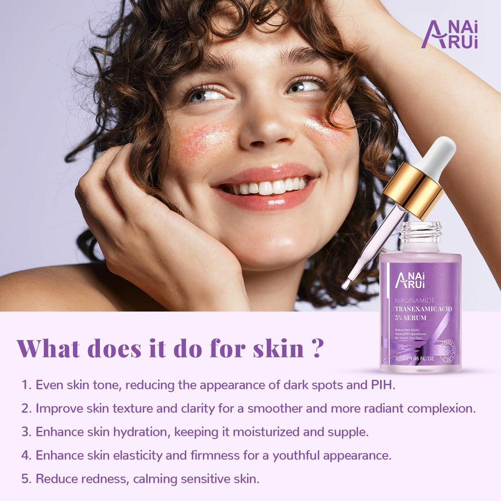 ANAI RUI tranexamic serum dropper dispensing a small amount on skin.