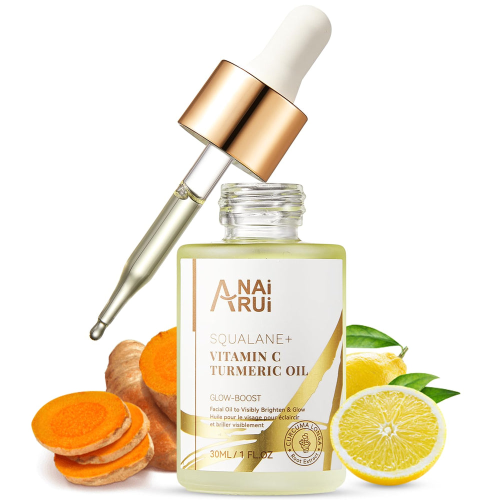 ANAI RUI Squalane Vitamin C Turmeric facial oil bottle delivers lightweight hydration