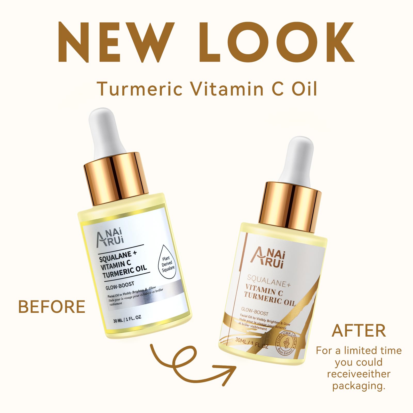 ANAI RUI Squalane Vitamin C Turmeric oil texture close-up shows fast absorption and non-greasy finish