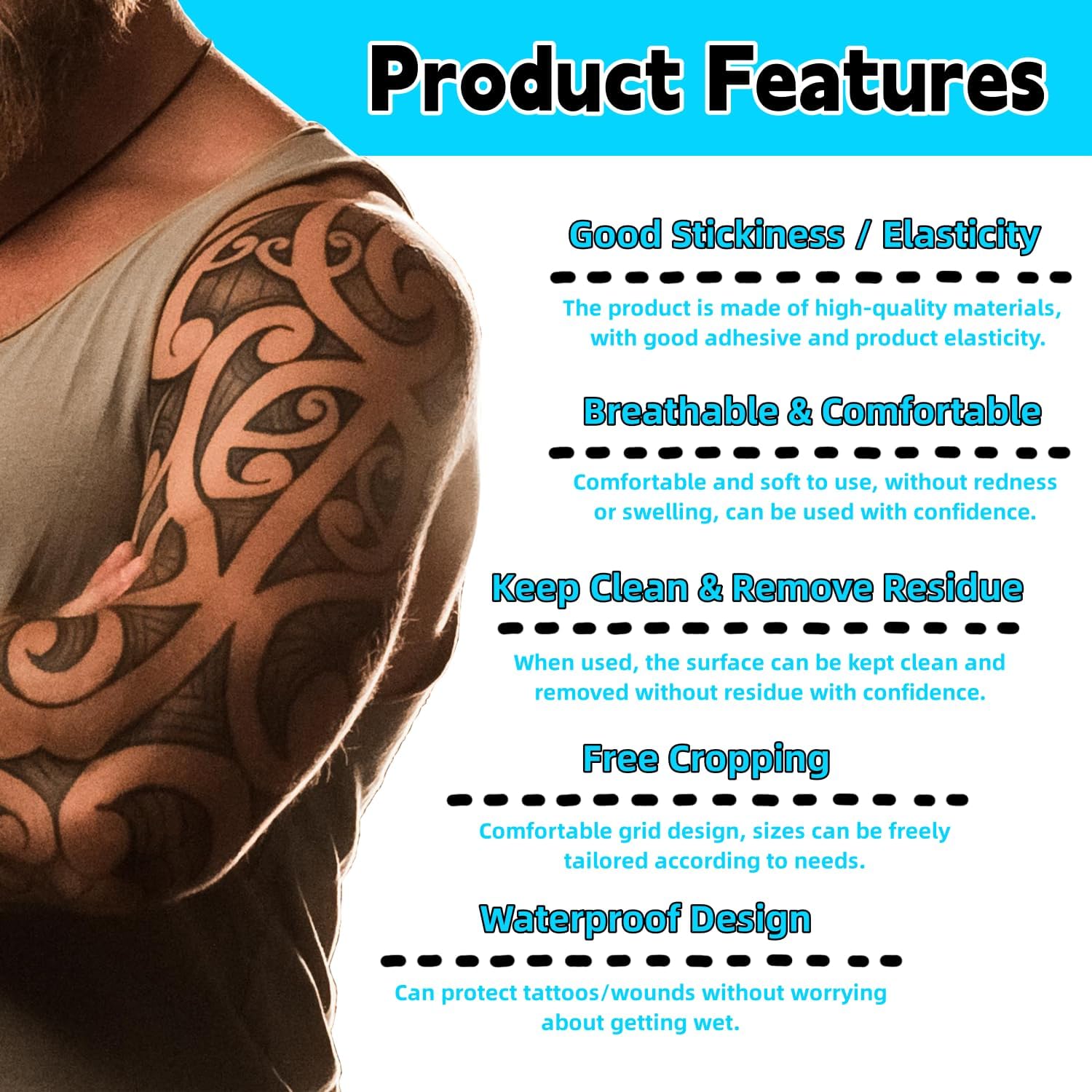 ANAMPION adhesive bandage on different body area demonstrates versatility
