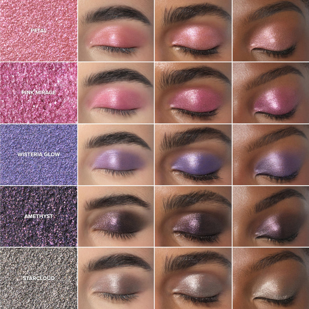 Upper lid application of Pink Mirage creating precise definition.