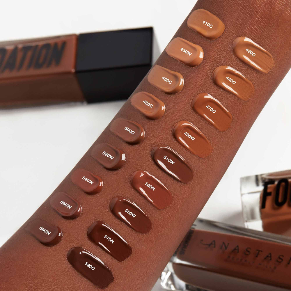 Anastasia Beverly Hills Luminous Foundation shade-range showcases 50 inclusive tones.