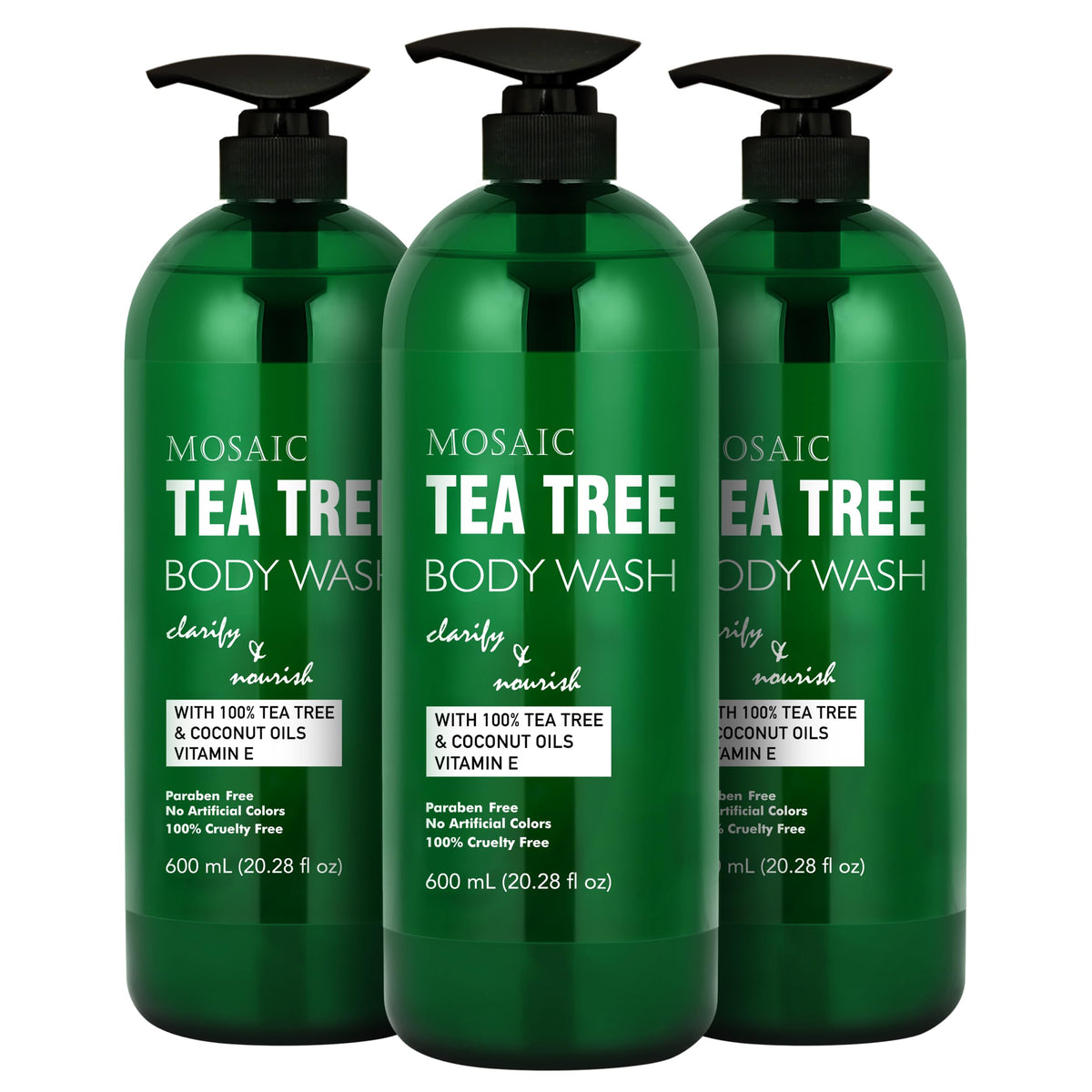 AnatoliaDaphne Tea Tree Body Wash bottle front showing gentle cleansing with added oils